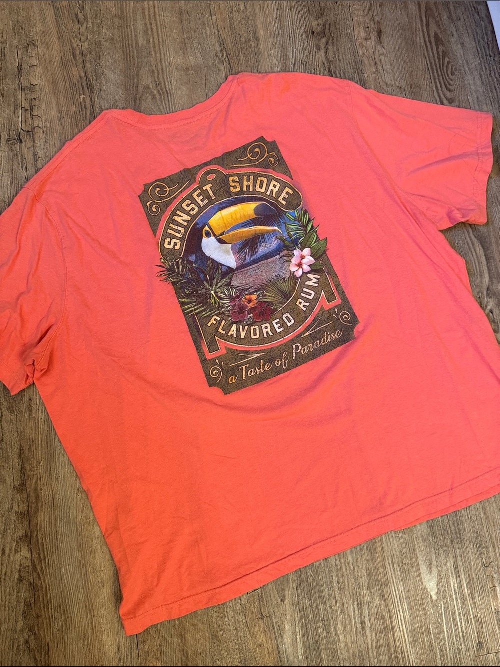 Saddlebred Coral Graphic Tee with Sunset Shore Fish Emblem
